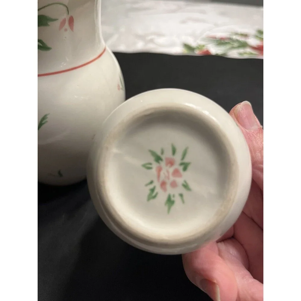 Vtg 1985 Pink Roses Bedside Tumble Up Carafe 2pc Portugal
